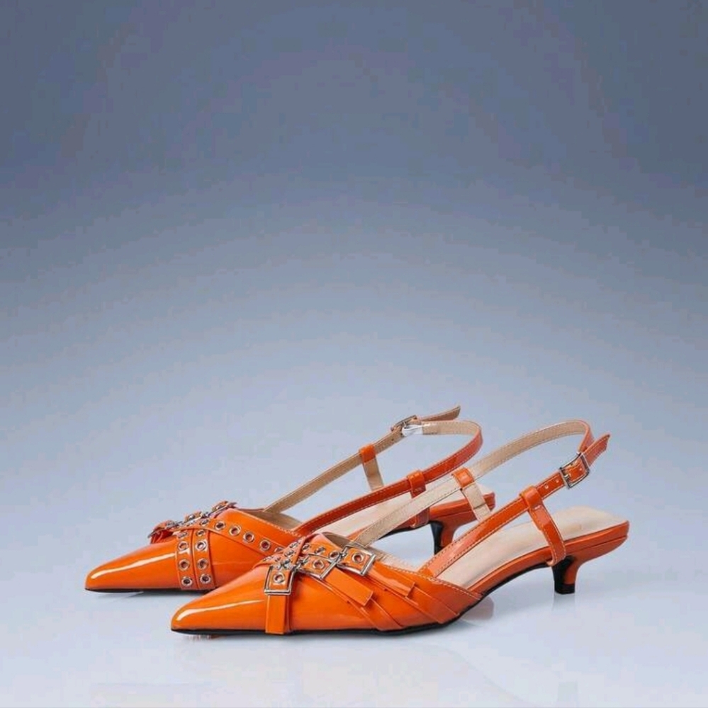 Women's Buckle Strap Kitten Heel Backless High Heels,Versatile
